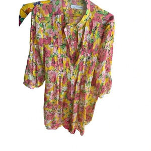 Zara Basic Women's Pink Floral Long Sleeve Button Down Ruffle Shirt Size S